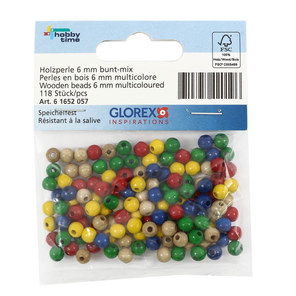 Бусины дерево мультиколор, 6 мм, 118 шт, Glorex /TOS/