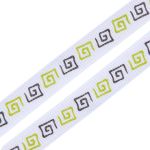 Лента репсовая (в рубчик) Орнамент Меандр, 10 мм, 3м, белый/зеленый