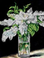 Рисунок на ткани Конек 1470 Белая сирень в стеклянной вазе 30х40 см