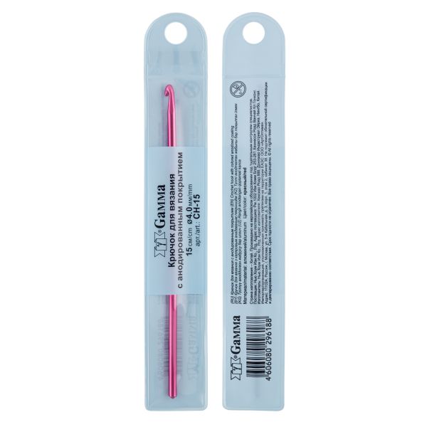 Крючок для вязания ⌀4.0 мм, 15 см, металл, в чехле, красный, Gamma CH-15