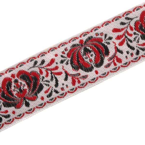 Лента (тесьма) жаккардовая 32.0 мм / 25±1 метров, рис. 9581 Гжель, (2 белый/красный/черный) С1853Г17