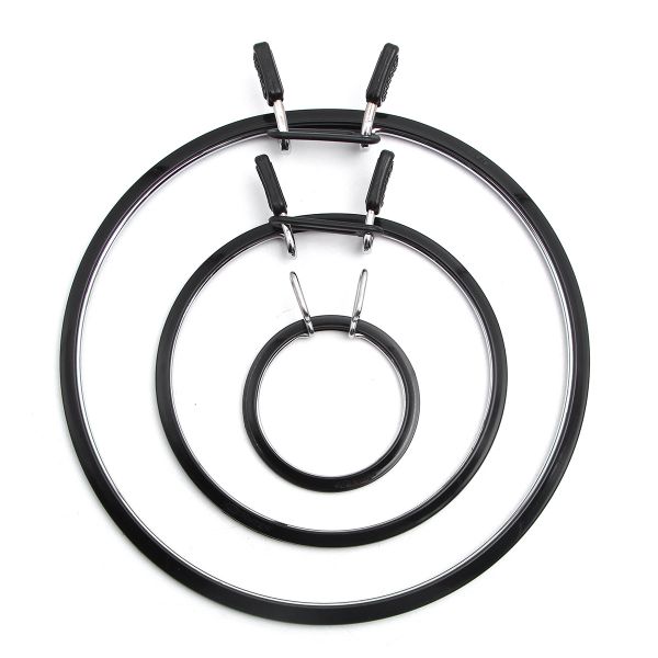 Пяльцы круглые самозапяливающиеся диаметр ⌀5.8 см, ⌀12.6 см, ⌀19.5 см, Nurge, набор, 3 шт, цвет черный