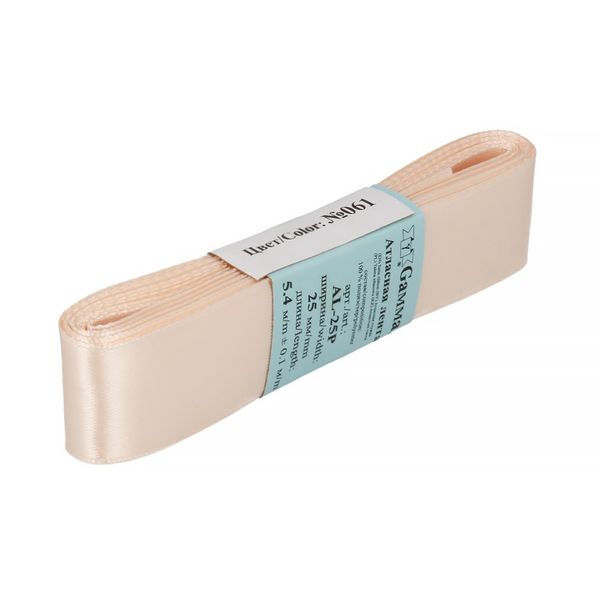 Лента атласная 1-сторонняя 25.0 мм / 5 шт по 5.4 метра, №061 св.св.бежевый, Gamma AL-25P