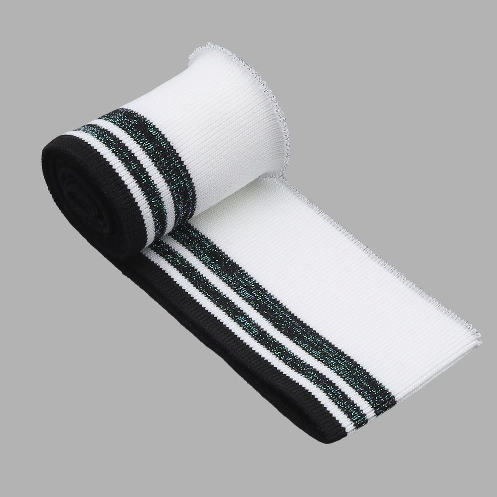 Подвяз (довяз) трикотажный с полосками люрекс 6 см / 1 метр, 1 белый/черный/зеленый, 3AR2872