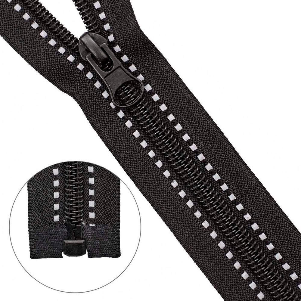 Молния спираль (витая) Т5 (5 мм) 1 зам., разъем., 80 см, светоотражающая, цв. черный, 5 шт