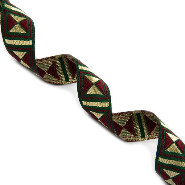 Лента (тесьма) жаккардовая 25.0 мм / 10±0.5 метров, красный/бежевый, Gamma TRJ-113Y