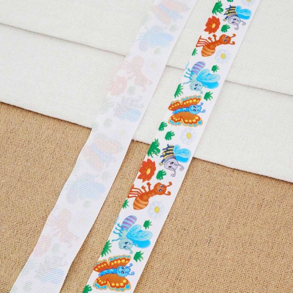 Лента репсовая (в рубчик) с принтом 25.0 мм / 22.86±1 метров, бабочки, 7290