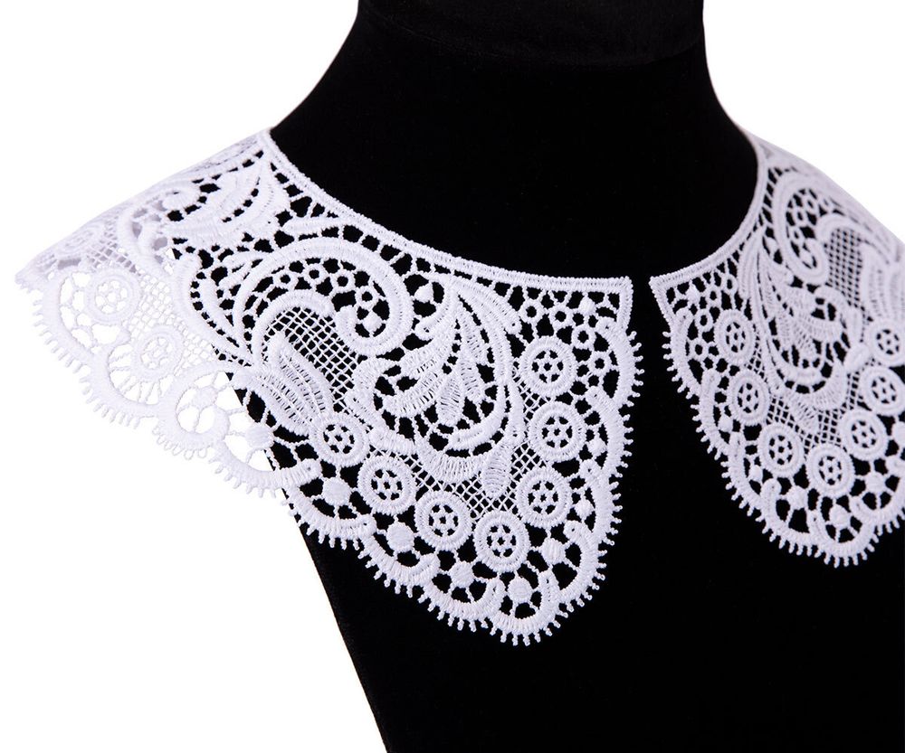 Пришивной кружевной воротник гипюр 100 мм, 1 пара, белый, Турция, Gamma, VGM-27-05MH