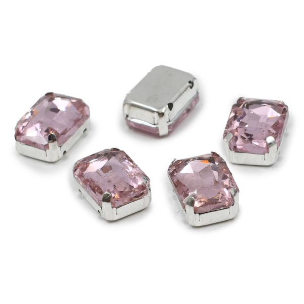 Хрустальные стразы в цапах прямоугольные (серебро) св.розовый 10х14мм, 5 штук Astra&Craft, ПЦ005НН1014