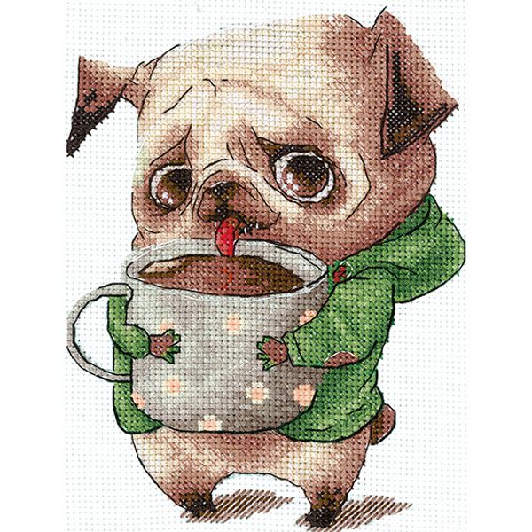 Набор для вышивания нитками Сделай своими руками, Кофеманы. Мопс 11х14 см