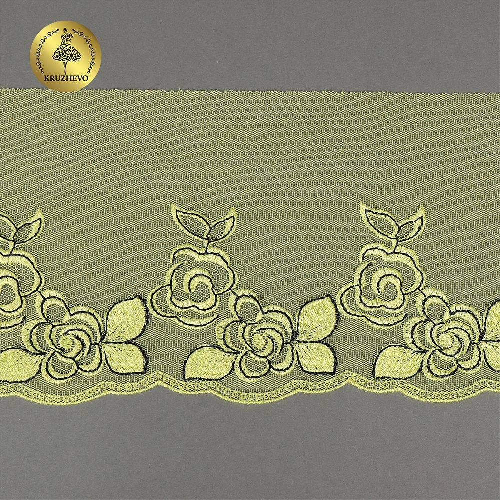 Кружево на сетке (вышитое) 135мм цв.желтый, левая, 6м, Kruzhevo