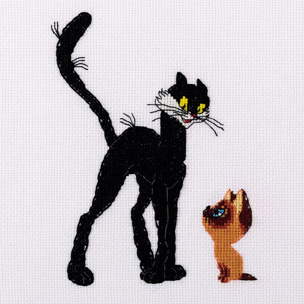 Набор для вышивания нитками Klart, Союзмультфильм. Черный кот и котенок Гав, 14х18 см