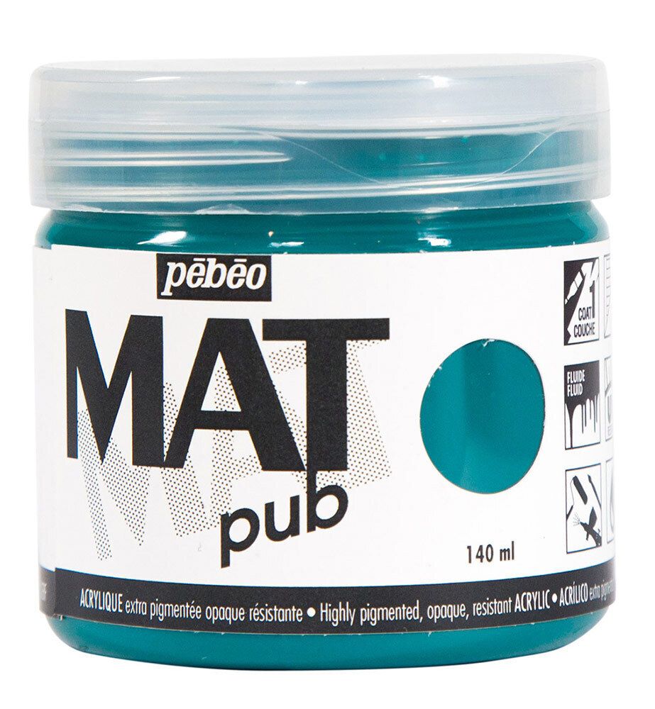 Краска акриловая экстра матовая Mat Pub 1, 140 мл, 256014 сине-зеленый, Pebeo