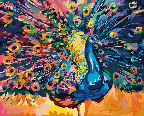 Картина по номерам Фрея PNB/PLC-231, Разноцветный павлин, (цветной холст) 50х40 см