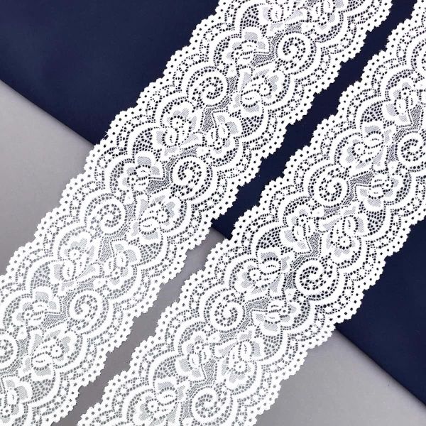 Кружево эластичное (стрейч) 100 мм / 2.7 метра, C501 белый, QYE-042