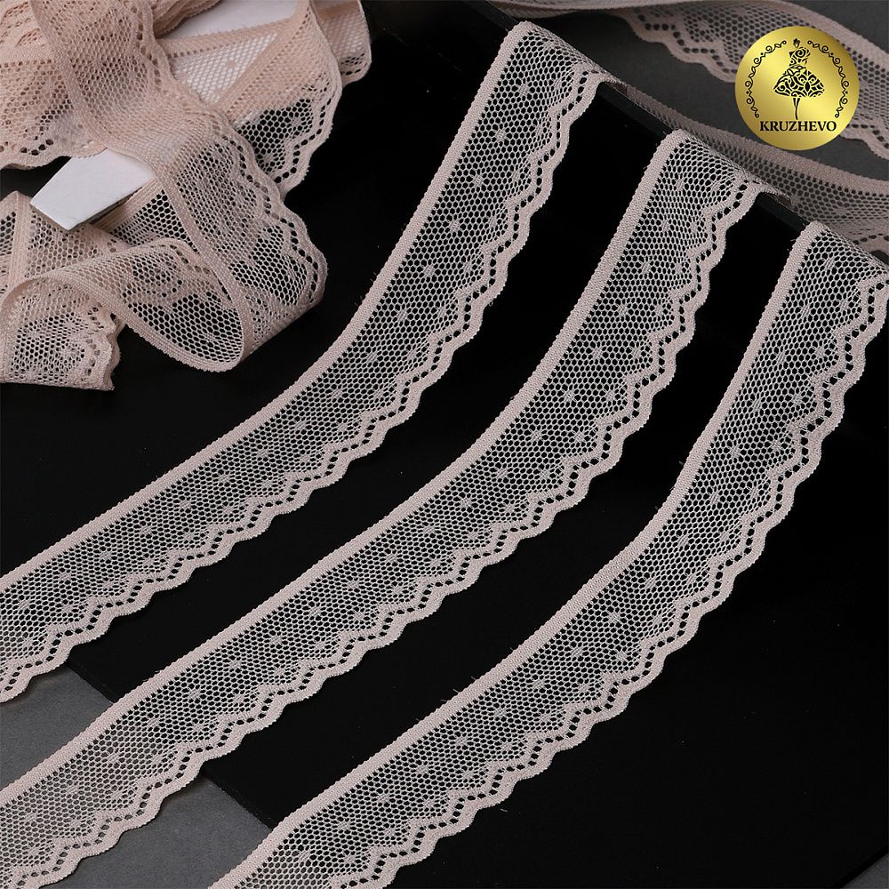 Кружево эластичное (стрейч) 25 мм, 8028, цв.L168 серебристый пион уп.50м, Kruzhevo