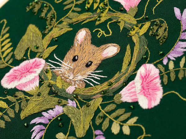 Набор для вышивания нитками Panna, Живая картина Мышонок в горошке, 18х18 см